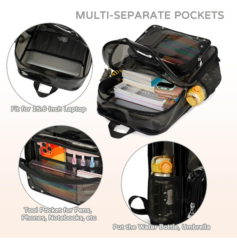 Mochila Transparente Resistente Compartimento Laptop De...