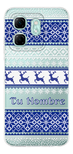 Funda Para Infinix Ugly Sweater Navideño Azul Con Tu Nombre