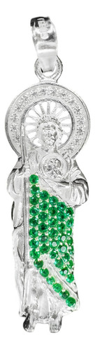 Dije De Plata San Judas Tadeo Con Incrustaciones De Zirconia Verdes Y Cristalinas Ideal Para Regalo Xv Años Boda Bautizo Primera Comunión