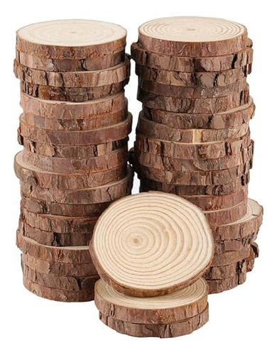 30 Pcs 3.5-4 Inches Natural Wood Slices, Unfinished Woo...