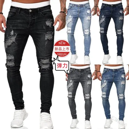 Jeans Apretados De Hombre Pantalones Lápiz Rasgados [u]