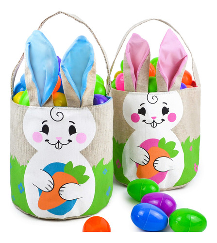 Canasta De Arpillera Diseño Conejo De Pascua Con Asa 2 Pzas