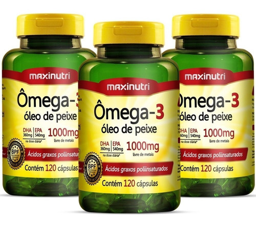 Imagem 1 de 2 de Ômega 3 Óleo De Peixe 1000mg - 360 Cápsulas - Maxinutri
