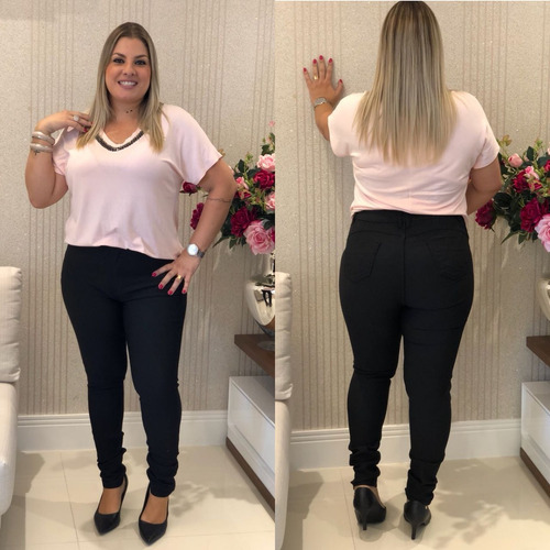Imagem 5 de 6 de Calça Jeans Feminina Plus Size Colorida Tamanhos Cós Alto