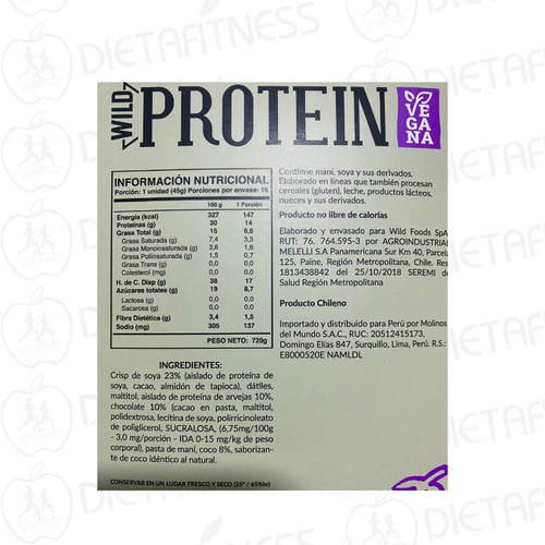 Imagen 3 de 3 de Wild Protein 16 Barras De Proteina Vegan Veggie Dietafitness