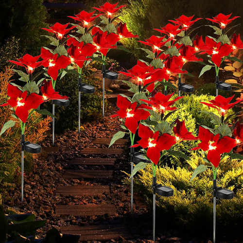 12 Luces Solares De Estacas De Flor De Pascua, Ip65, Imperme