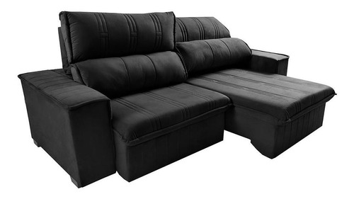 Sofá Retrátil Reclinável 2,30m Cama Inbox Flórida. Velusoft Cor Preto