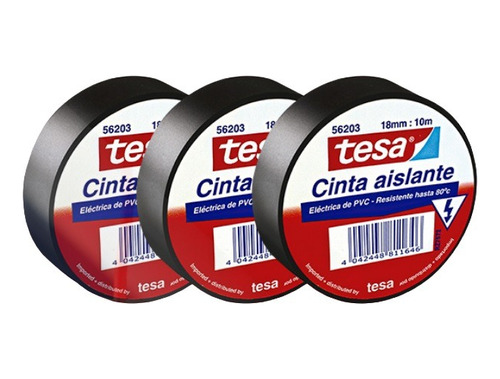 Cinta Aisladora De Pvc Negra 10mts X 18mm Tesa Pack X 10u.