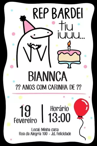 Convite Digital Aniversário Festa - Flork Bento Meme Bolo