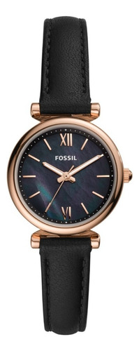 Reloj Dama Fossil Carlie Mini Es4700 Color Negro De Piel