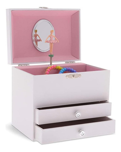 Caja De Joyas Musical Bailarina Blanca Dos Gaveteros Melodía