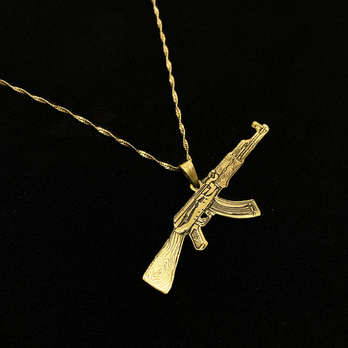 Cadena Y Dije Ak 47 Ametralladora Oro 18k Plata Esterlina Oro 18k 45 Cm