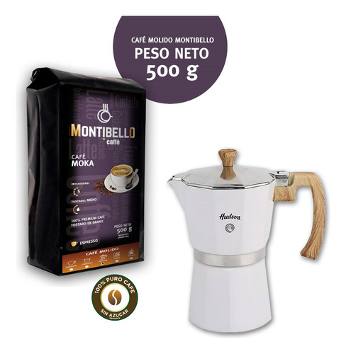 Cafetera Italiana Hudson 9p + Cafe Montibello Moka 500g