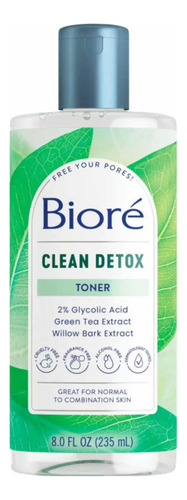 Bioré Clean Detox Tónico Facial Suave, 235 Ml Piel Sensible