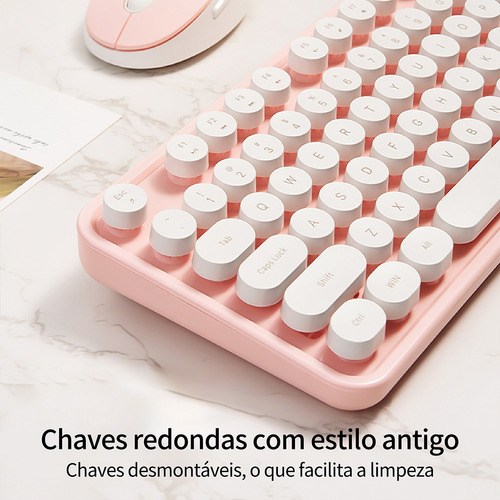 Conjunto De Teclado E Mouse Mofii Se Nas Cores Branca E Rosa