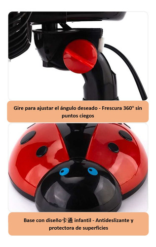 Ventilador Oscilante Con Base Mariquita 2025 -oscilación 90° 23 Cm 50hz Negro Rojo Plástico 3