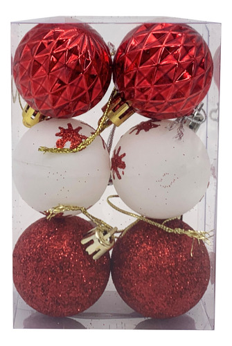 Bolas Navidad Premium Caja X6 3.5cm, 3 Texturas Decorativas 