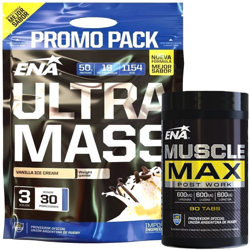 Crecimiento Masa Muscular Ultra Mass 3 K + Muscle Max 90 Ena