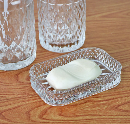 Jogo De Banheiro De Vidro Alto Relêvo 3 Peças 420ml Lavabo Cor Transparente