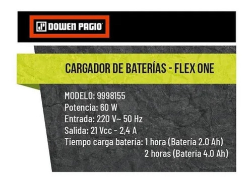 Imagen 2 de 3 de Cargador Baterias Flex One 60 W 220 V Dowen Pagio 9998155