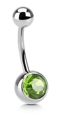 1 Piercing Ombligo Plateado Acero Quirurgico Con Un Strass Color Verde
