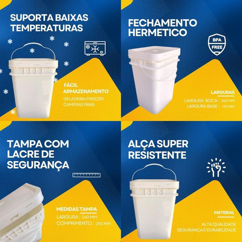 Balde Kfc 20 Litros E Tampa Lacre Kit 2 Pçs