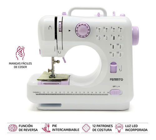 Imagen 2 de 7 de Máquina De Coser Recta Femmto Hlt12 Portable Blanca 220v