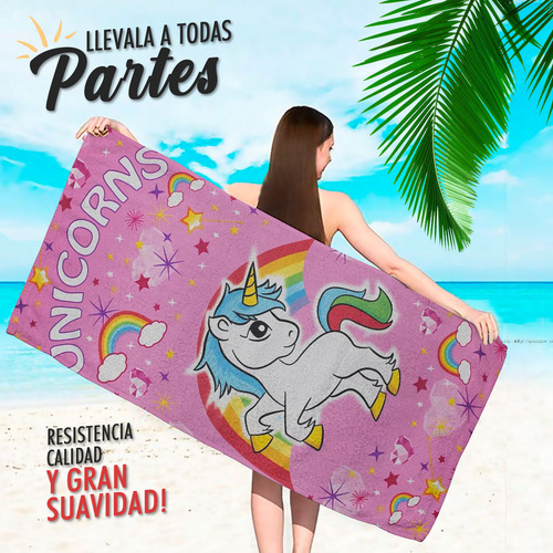 Toalla De Baño Infantil Niño/niña Diseño Unicornio Rosa Unicornio
