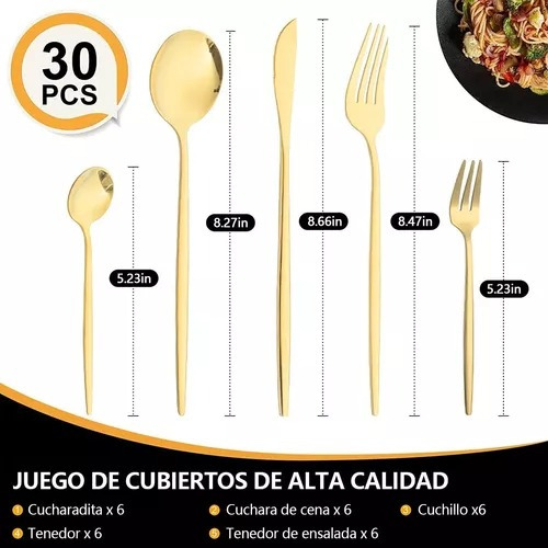 Juego De Cubiertos De Acero Inoxidable Dorado (30 Piezas)