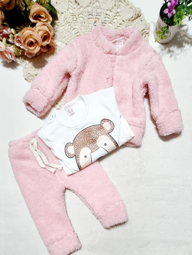 Conjunto 3 Piezas Peluchito Bebés Rosa 3 Meses