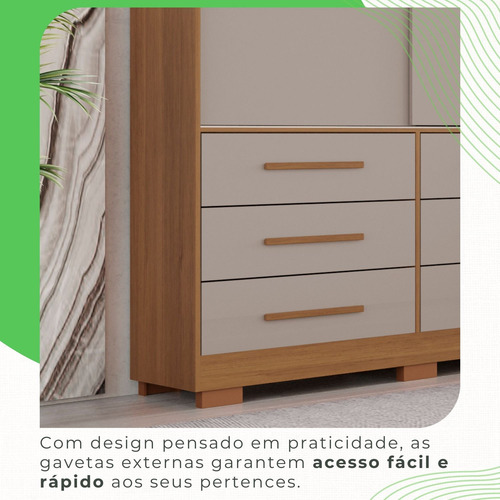 Guarda-roupa Com Pés Casal 3 Portas 9 Gavetas Luana