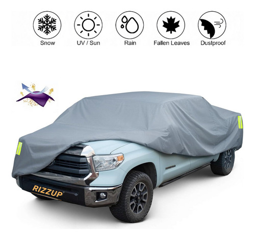 Rizzup Funda Para Pickup 5.5m 100% impermeable con 4 reflectantes y bolso Funda Coche Cubierta Protector Anti Polvo Sol Viento Lluvia Incluye Cremallera Lateral