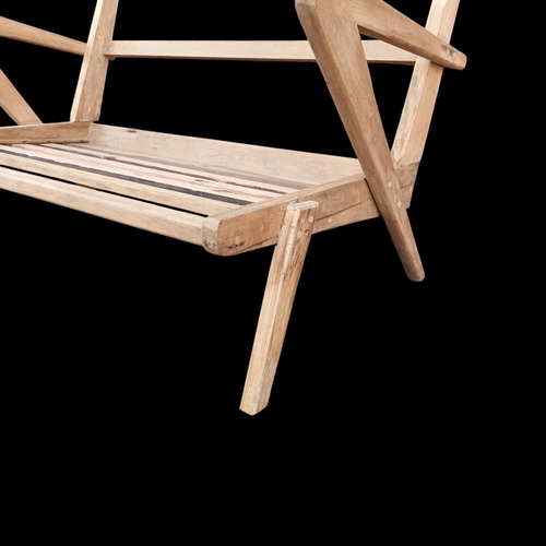 Antiguo Sillon Escandinavo De Dos Cuerpos En Madera Natural Amarillo (Usado)