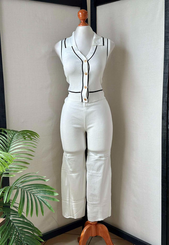 Conjunto Mujer Mujer Casual Pantalón Recto Tiro Alto Blanco Unitalla (3 A La 9)