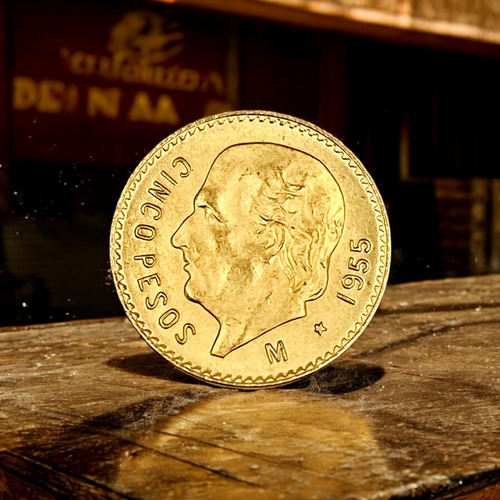 Moneda De 5 Pesos Oro Mexicano Año 1955 (Usado)