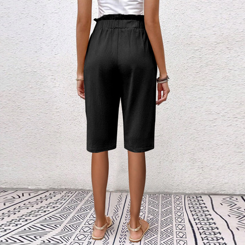 Pantalones Cortos Anchos Con Cintura Elástica De Cintura Alt