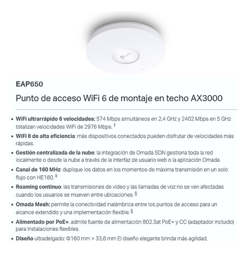 Access Point De Techo Gigabit Wifi 6 Ax3000, Tp-link, Eap650