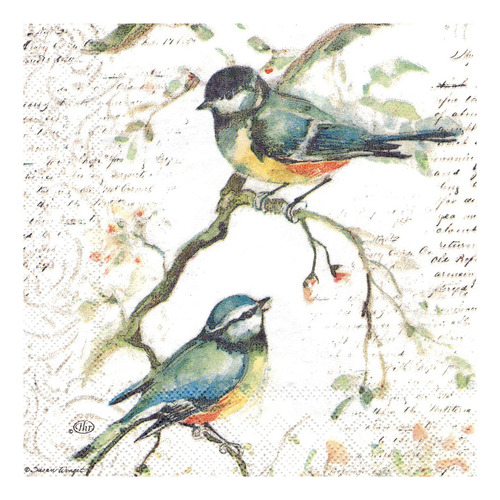 Imagen 3 de 5 de Servilleta Decoupage Trio De Pajaros En Ramas
