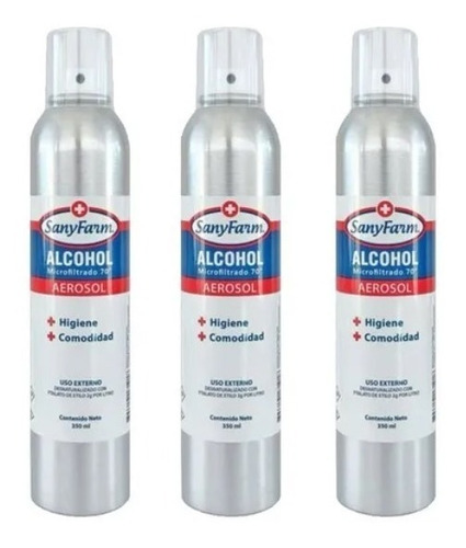 Pack 4 Alcohol Microfiltrado 70% Aerosol 350 Ml - Sany Farm