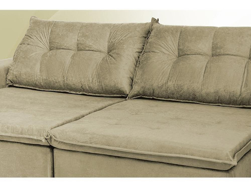 Sofá Austrália 2,72 Mts Retrátil, Reclinável Com Molas e Pillow no Assento Tecido Suede Castor - Cama InBox