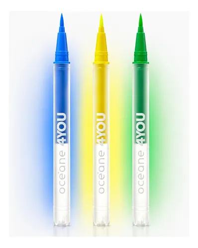 Kit Océane 3 Caneta Delineadora Azul Verde Amarelo Fosco Brasil Copa Do Mundo