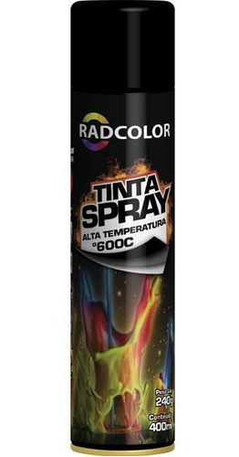Tinta Spray Preto Fosco Alta Temperatura 400ml  Radnaq