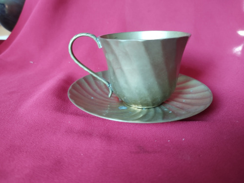 Taza Con Plato, Bronce Antiguo 