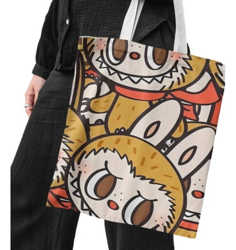 Bolsa Labubu Lona Tote Bag The Monsters / Labubu Macaron Marrón Claro