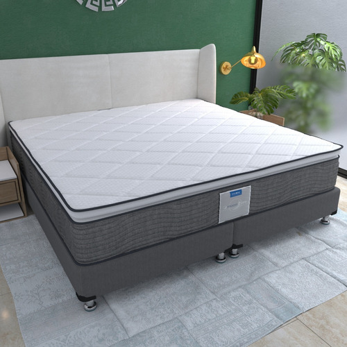 Colchón King Size Restonic Confort + Base Cama Gris Tapiz Color Leyen -gris