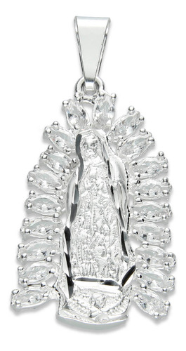 Dije Virgen Bulto 3d Con Zirconias En Plata Fina .925