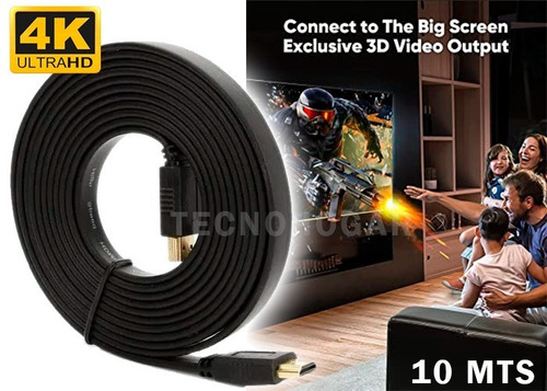 Imagen 2 de 7 de Cable 10 Mts Hdmi 4k Alta Velocidad Conector Bañado En Oro