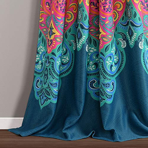 Par De Paneles De Cortinas 274 X 132 Cm Turquesa Y Azul Mari