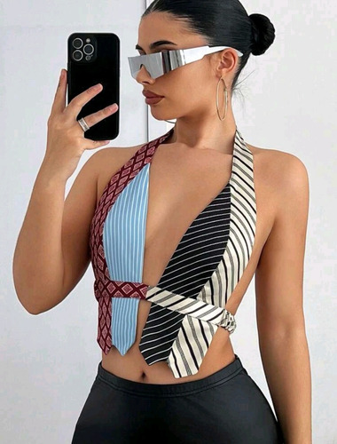 Top Y2k Tendencia Corbata Importada Estampado Descubierta