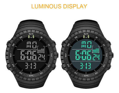 Relógio Esportivo Digital Masculino À Prova D'água, Led, Cro